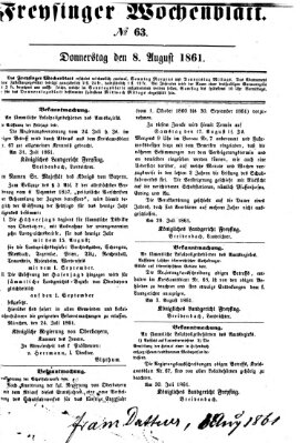 Freisinger Wochenblatt Donnerstag 8. August 1861