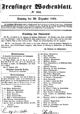 Freisinger Wochenblatt Sonntag 29. Dezember 1861