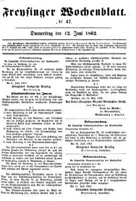 Freisinger Wochenblatt Donnerstag 12. Juni 1862