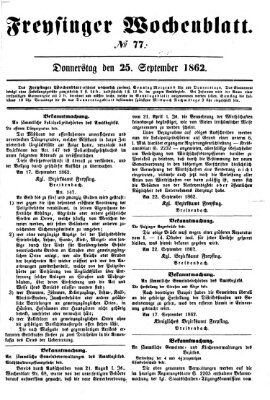 Freisinger Wochenblatt Donnerstag 25. September 1862