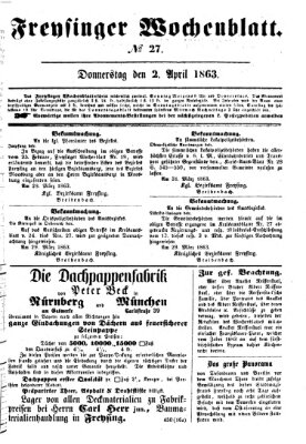 Freisinger Wochenblatt Donnerstag 2. April 1863