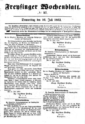 Freisinger Wochenblatt Donnerstag 16. Juli 1863