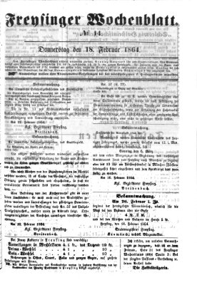Freisinger Wochenblatt Donnerstag 18. Februar 1864