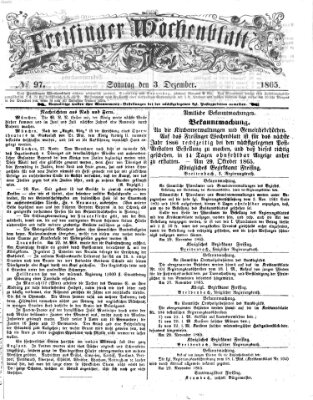 Freisinger Wochenblatt Sonntag 3. Dezember 1865