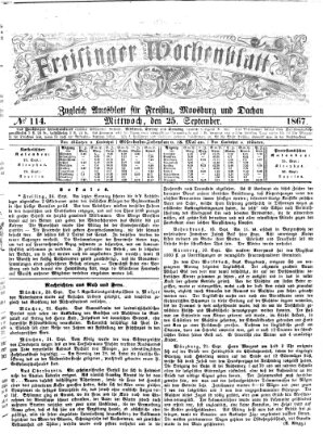 Freisinger Wochenblatt Mittwoch 25. September 1867