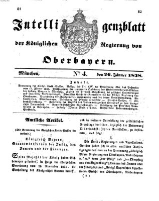 Intelligenzblatt der Königlich Bayerischen Regierung von Oberbayern (Münchner Intelligenzblatt) Freitag 26. Januar 1838