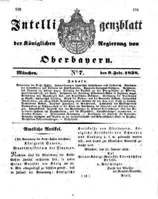 Intelligenzblatt der Königlich Bayerischen Regierung von Oberbayern (Münchner Intelligenzblatt) Freitag 9. Februar 1838