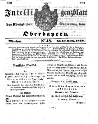 Intelligenzblatt der Königlich Bayerischen Regierung von Oberbayern (Münchner Intelligenzblatt) Freitag 19. Oktober 1838
