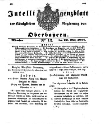 Intelligenzblatt der Königlichen Regierung von Oberbayern (Münchner Intelligenzblatt) Freitag 22. März 1844