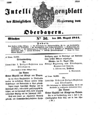 Intelligenzblatt der Königlichen Regierung von Oberbayern (Münchner Intelligenzblatt) Freitag 30. August 1844