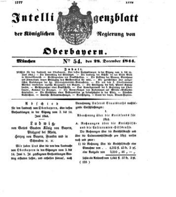 Intelligenzblatt der Königlichen Regierung von Oberbayern (Münchner Intelligenzblatt) Samstag 28. Dezember 1844