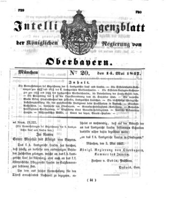 Intelligenzblatt der Königlichen Regierung von Oberbayern (Münchner Intelligenzblatt) Freitag 14. Mai 1847
