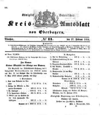 Königlich-bayerisches Kreis-Amtsblatt von Oberbayern (Münchner Intelligenzblatt) Montag 27. Februar 1854
