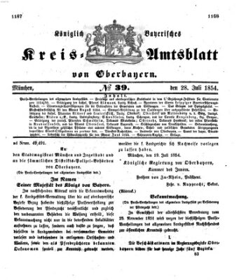 Königlich-bayerisches Kreis-Amtsblatt von Oberbayern (Münchner Intelligenzblatt) Freitag 28. Juli 1854