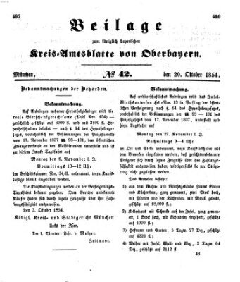 Königlich-bayerisches Kreis-Amtsblatt von Oberbayern (Münchner Intelligenzblatt) Freitag 20. Oktober 1854