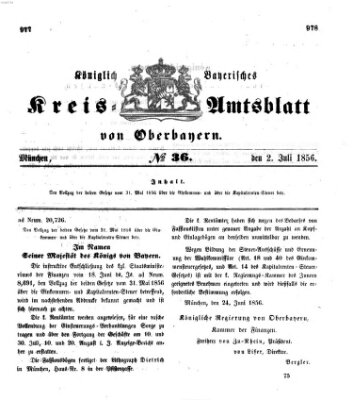 Königlich-bayerisches Kreis-Amtsblatt von Oberbayern (Münchner Intelligenzblatt) Mittwoch 2. Juli 1856