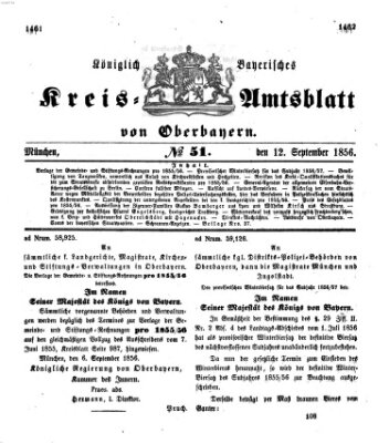 Königlich-bayerisches Kreis-Amtsblatt von Oberbayern (Münchner Intelligenzblatt) Freitag 12. September 1856