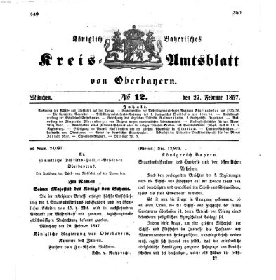 Königlich-bayerisches Kreis-Amtsblatt von Oberbayern (Münchner Intelligenzblatt) Freitag 27. Februar 1857