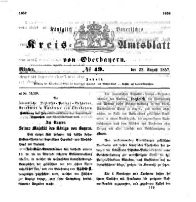 Königlich-bayerisches Kreis-Amtsblatt von Oberbayern (Münchner Intelligenzblatt) Samstag 22. August 1857