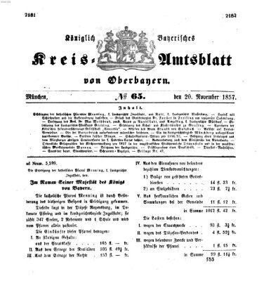 Königlich-bayerisches Kreis-Amtsblatt von Oberbayern (Münchner Intelligenzblatt) Freitag 20. November 1857