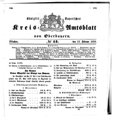 Königlich-bayerisches Kreis-Amtsblatt von Oberbayern (Münchner Intelligenzblatt) Freitag 12. Februar 1858
