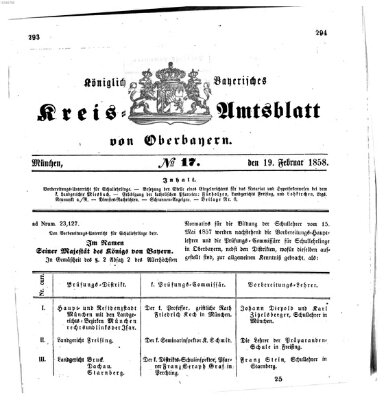 Königlich-bayerisches Kreis-Amtsblatt von Oberbayern (Münchner Intelligenzblatt) Freitag 19. Februar 1858