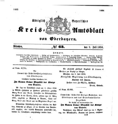 Königlich-bayerisches Kreis-Amtsblatt von Oberbayern (Münchner Intelligenzblatt) Freitag 9. Juli 1858