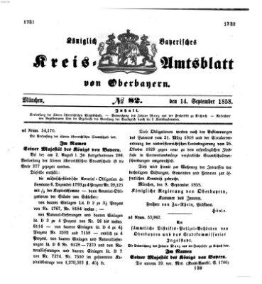 Königlich-bayerisches Kreis-Amtsblatt von Oberbayern (Münchner Intelligenzblatt) Dienstag 14. September 1858
