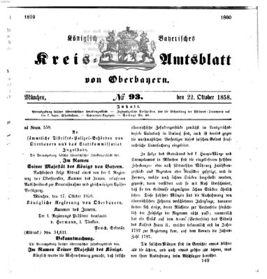 Königlich-bayerisches Kreis-Amtsblatt von Oberbayern (Münchner Intelligenzblatt) Freitag 22. Oktober 1858