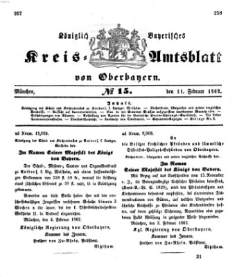 Königlich-bayerisches Kreis-Amtsblatt von Oberbayern (Münchner Intelligenzblatt) Dienstag 11. Februar 1862