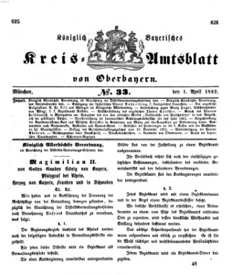 Königlich-bayerisches Kreis-Amtsblatt von Oberbayern (Münchner Intelligenzblatt) Dienstag 1. April 1862