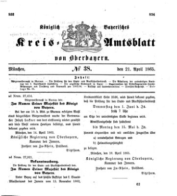 Königlich-bayerisches Kreis-Amtsblatt von Oberbayern (Münchner Intelligenzblatt) Freitag 21. April 1865