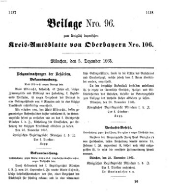 Königlich-bayerisches Kreis-Amtsblatt von Oberbayern (Münchner Intelligenzblatt) Dienstag 5. Dezember 1865