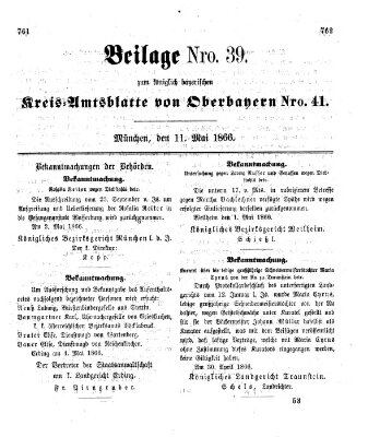 Königlich-bayerisches Kreis-Amtsblatt von Oberbayern (Münchner Intelligenzblatt) Freitag 11. Mai 1866
