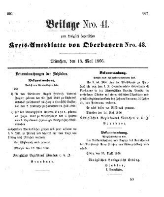 Königlich-bayerisches Kreis-Amtsblatt von Oberbayern (Münchner Intelligenzblatt) Freitag 18. Mai 1866
