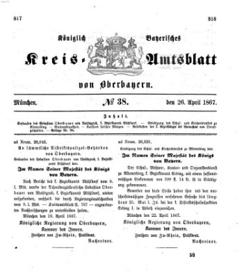 Königlich-bayerisches Kreis-Amtsblatt von Oberbayern (Münchner Intelligenzblatt) Freitag 26. April 1867
