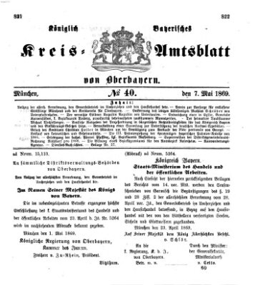 Königlich-bayerisches Kreis-Amtsblatt von Oberbayern (Münchner Intelligenzblatt) Freitag 7. Mai 1869