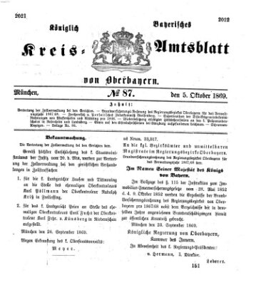 Königlich-bayerisches Kreis-Amtsblatt von Oberbayern (Münchner Intelligenzblatt) Dienstag 5. Oktober 1869
