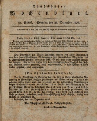 Landshuter Wochenblatt Sonntag 24. Dezember 1826
