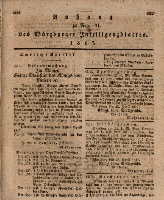 Königlich-baierisches Intelligenzblatt für das Großherzogthum Würzburg (Würzburger Intelligenzblatt) Samstag 10. Mai 1817