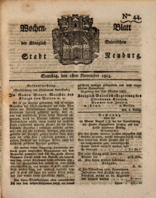 Wochenblatt der Königlich Baierischen Stadt Neuburg (Neuburger Wochenblatt) Samstag 1. November 1823