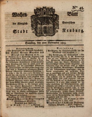 Wochenblatt der Königlich Baierischen Stadt Neuburg (Neuburger Wochenblatt) Samstag 8. November 1823