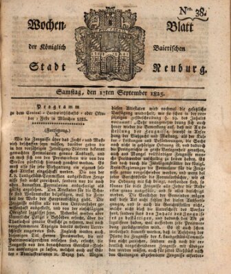Wochenblatt der Königlich Baierischen Stadt Neuburg (Neuburger Wochenblatt) Samstag 17. September 1825