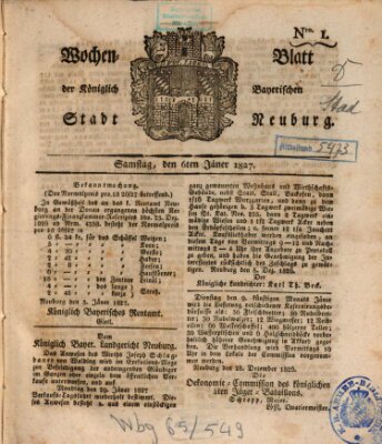 Wochenblatt der Königlich Baierischen Stadt Neuburg (Neuburger Wochenblatt) Samstag 6. Januar 1827