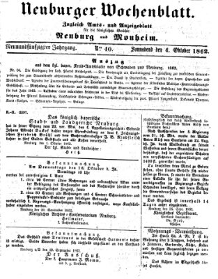 Neuburger Wochenblatt Samstag 4. Oktober 1862