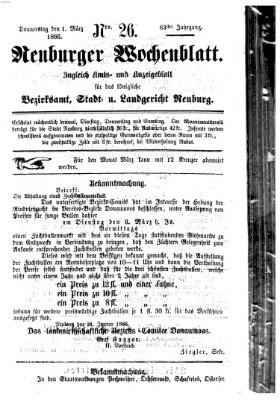 Neuburger Wochenblatt Donnerstag 1. März 1866
