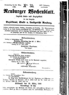 Neuburger Wochenblatt Donnerstag 22. März 1866