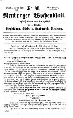 Neuburger Wochenblatt Dienstag 24. April 1866