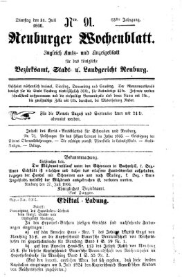 Neuburger Wochenblatt Dienstag 31. Juli 1866