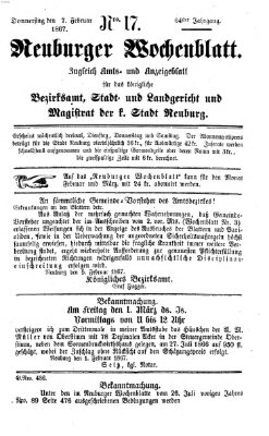 Neuburger Wochenblatt Donnerstag 7. Februar 1867